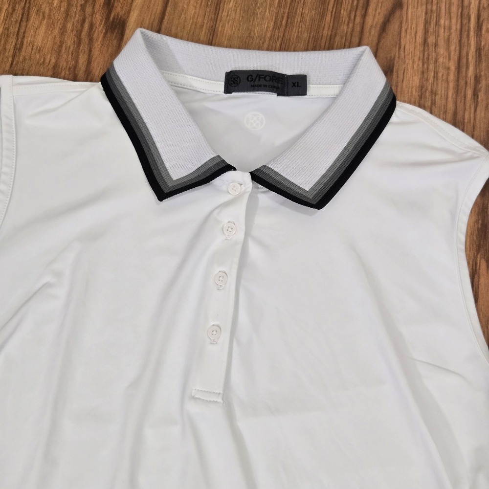G/FORE Sleeveless Golf Polo Women XL White Tipped Collar Preppy Clean Girl XLNT